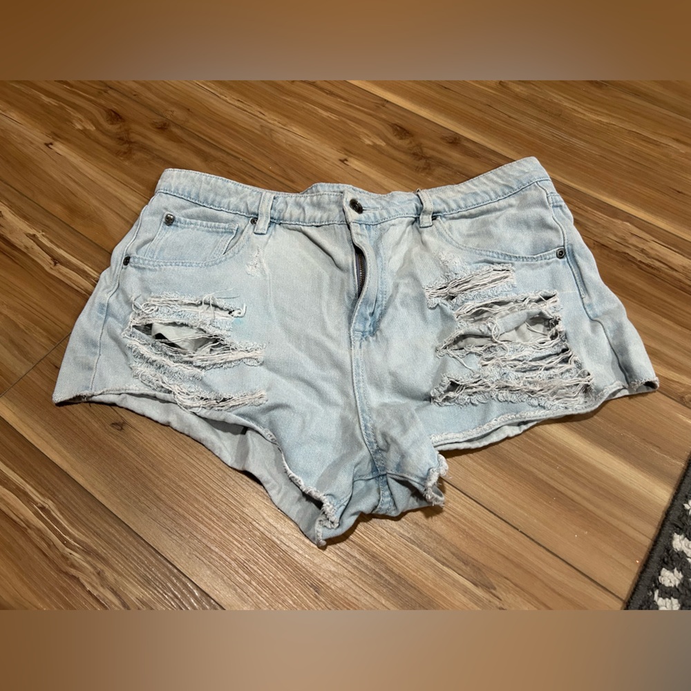 Blackheart Blue Jean Shorts Heavily Distressed Denim Size 13